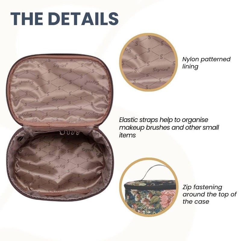 Signare Tapestry Toiletry Bag Makeup Organizer bag for Women with Peony Flower in Black Background Design (TOIL-PEO) - Image 4